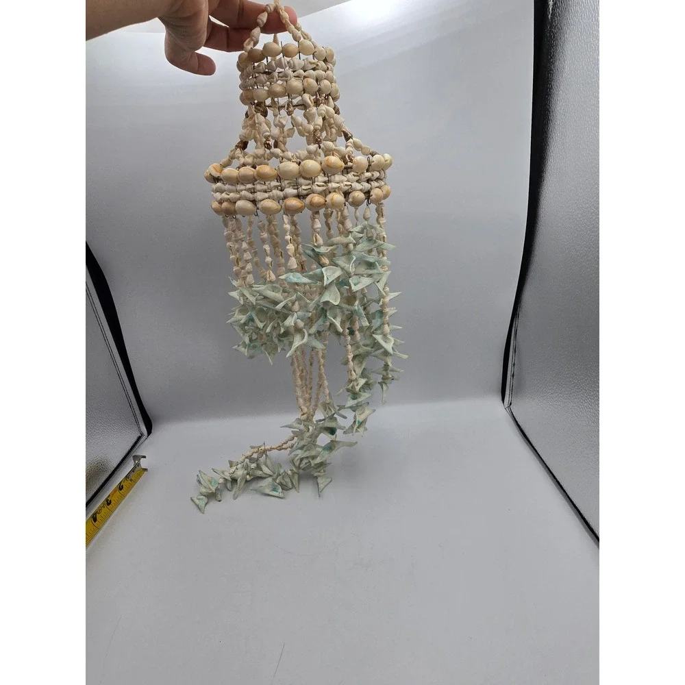Seashell Wind Chime Hanging Mobile OS White Blue Good Coastal Boho